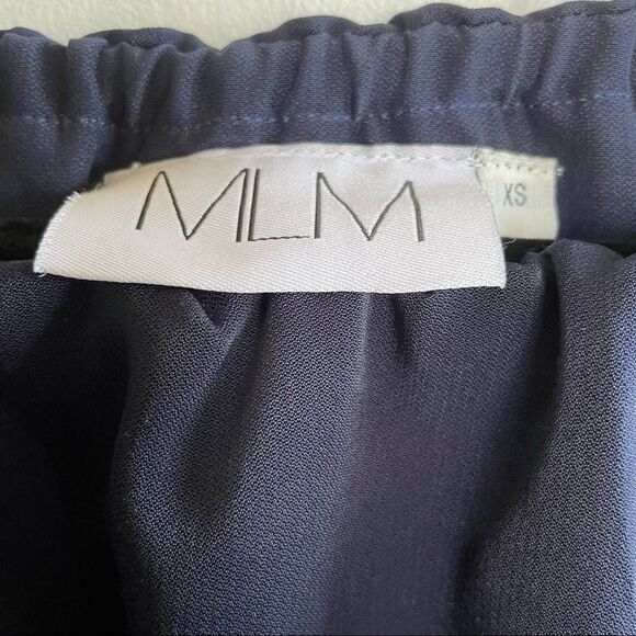 MLM Label ~ Midnight Blue Ruffle Off the Shoulder Blouse ~ Size XS - Picture 5 of 6